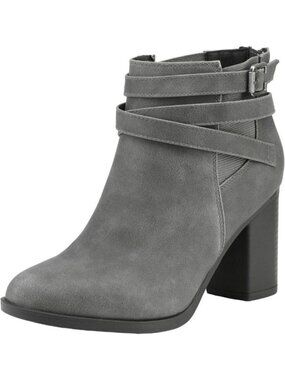 DREAM PAIRS Women's Grey Pointed Toe Block Heel Ankle Boots 3.3-Inch High Heel